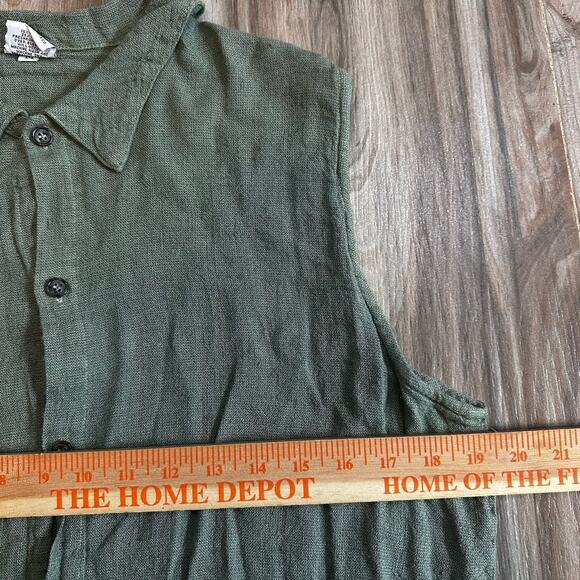 VTG CP SHADES Shirt Rayon Flax Linen M Sage Button Front Natural Earthy Coastal - Picture 6 of 8